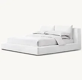 Minimalist Linen Fabric Bed Solid Wood Frame King Size Beds