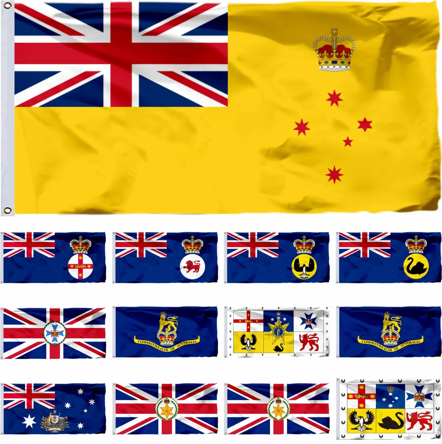 

Australia Victoria Governor Flag 3X5FT Queensland Banner 90X150CM Tasmania 21X14CM EIIR-Royal Standard 3X6FT Au New South Wales