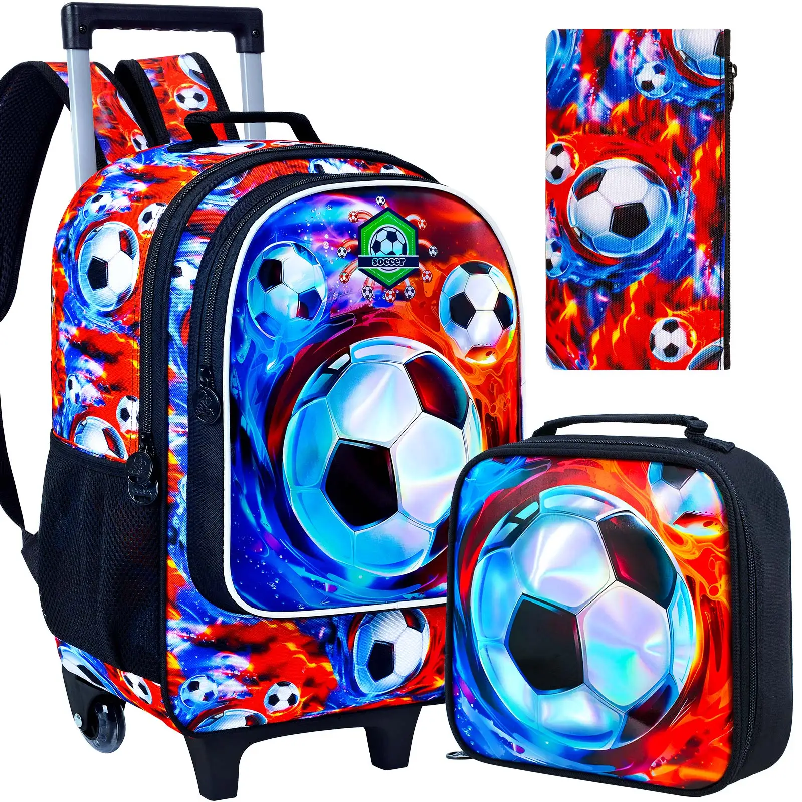 3PCS Rolling Backpack for Boys, Kids Roller Wheels Bookbag, Wheeled ...