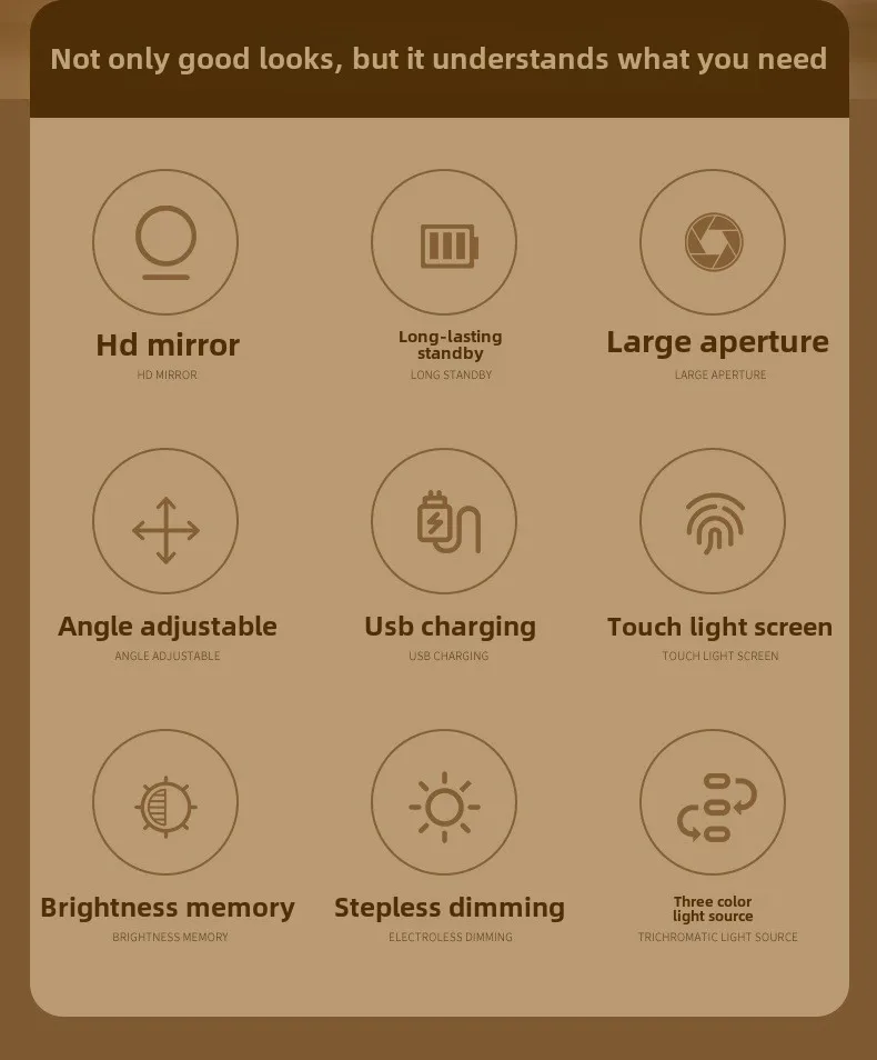 Makeup Mirror LED Vanity Mirror Intelligent Adjustable Three-color Light Desktop Fill Light One Touch Charging Model