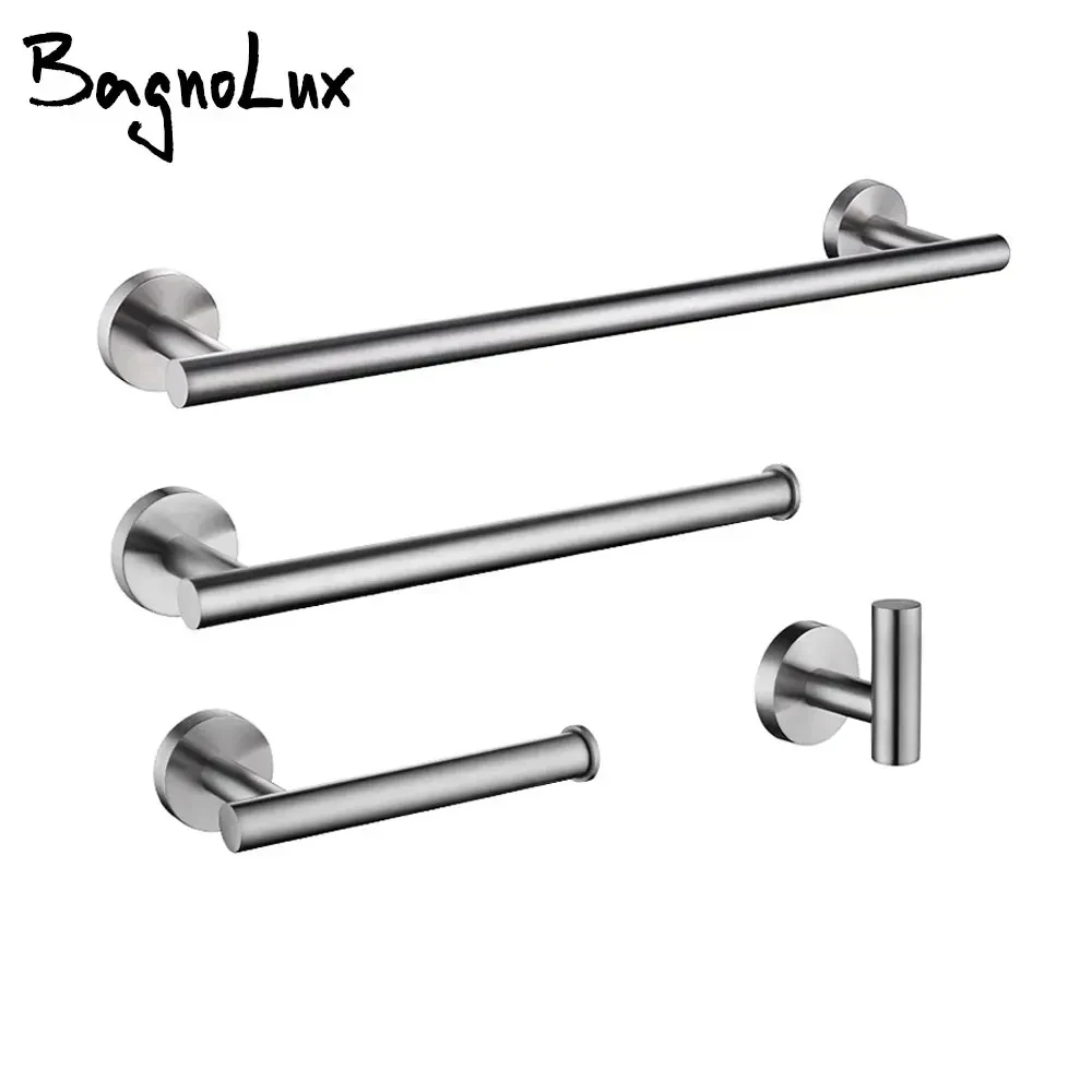 Bathroom Hardware Set Accessories Kit Brushed Stainless Steel Round Wall Rack Hand Bar Toilet Roll Paper Holder Robe Towel Hook bathroom accessories set