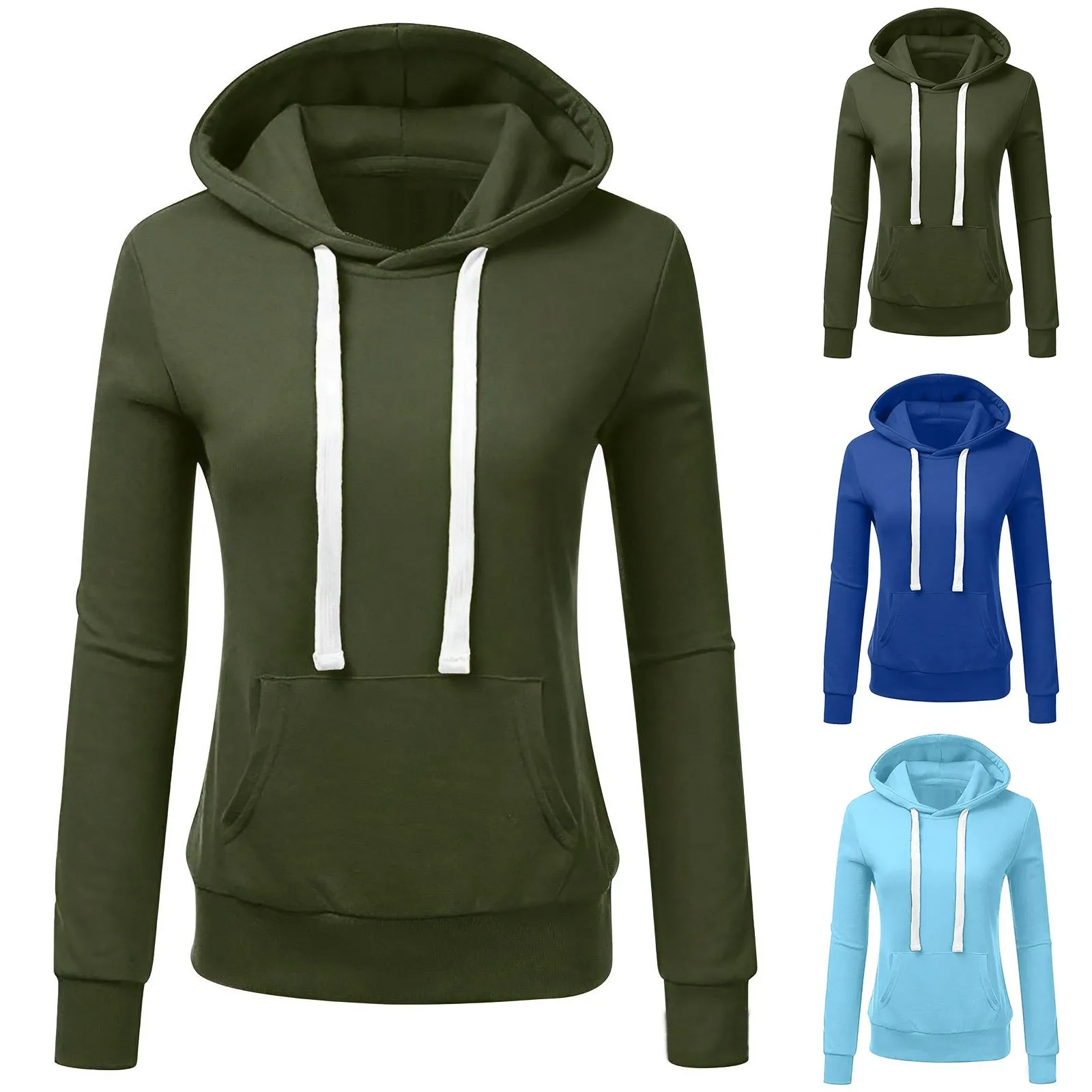 

Women'S Pullover Sweatshirt Green Solid Oversized Hoodies Women Pullover Pocket Loose Cotton Hoodies Fall Winter Female Top 2023