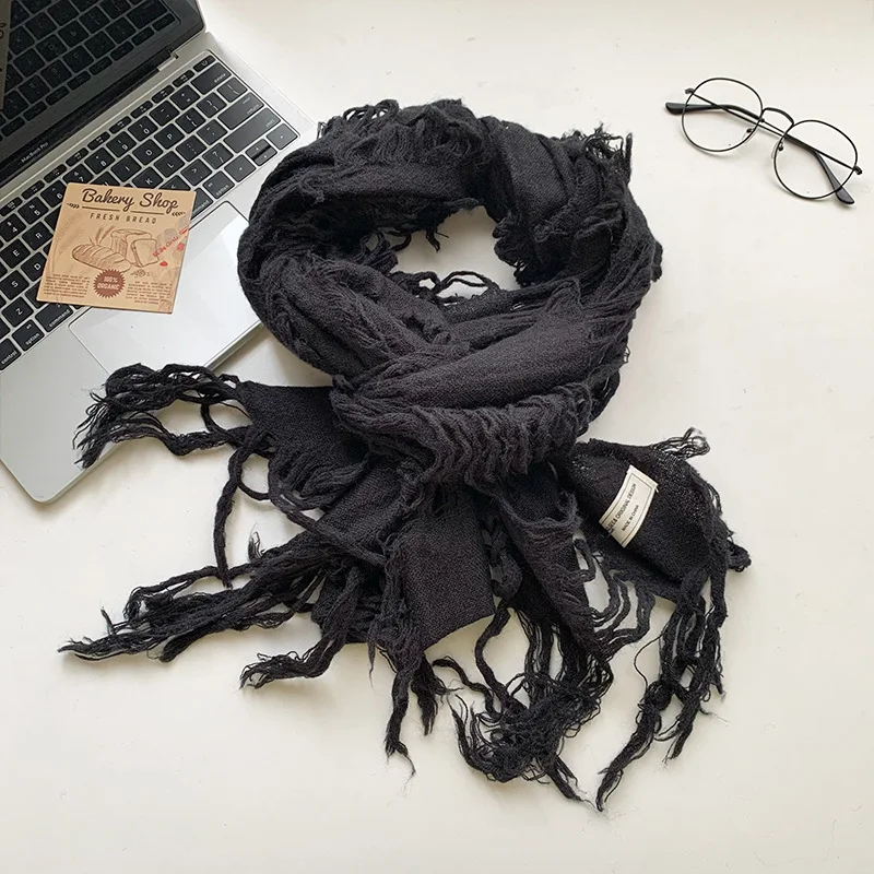 2025 Ripped Hole Tassel Vintage Scarf Men Women Autumn Spring