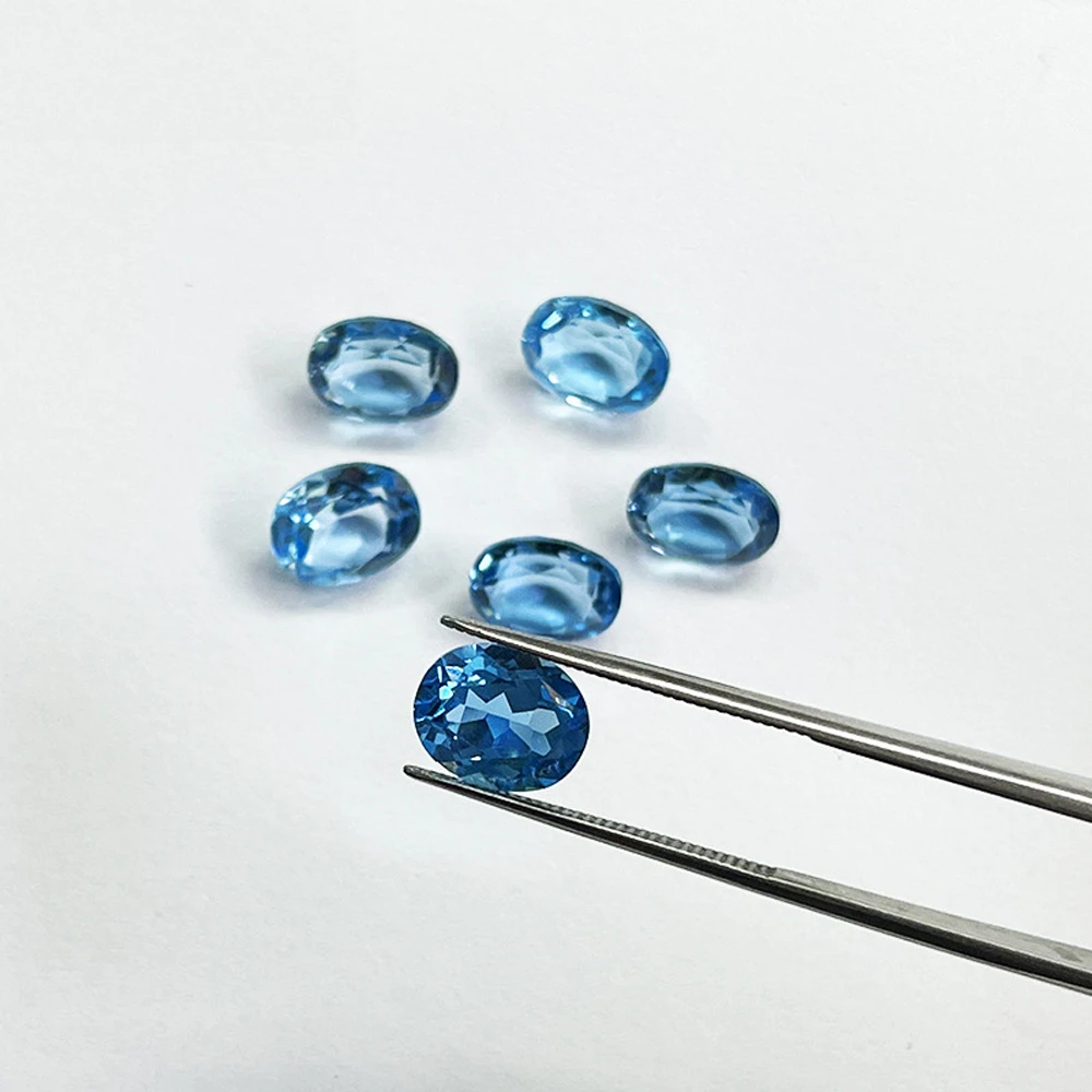 Eye Clean Semi-precious Stone Facted Oval 7x9mm Natural Swiss Blue Topaz Loose Gemstone For Jewelry Making 5pcs A Lot