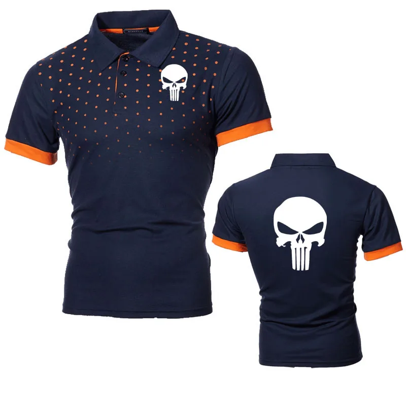 

30% Cotton Polo Shirts for Men Casual Gradient color matching skull print Mens Polos New Summer Fashion Brand Men Clothing