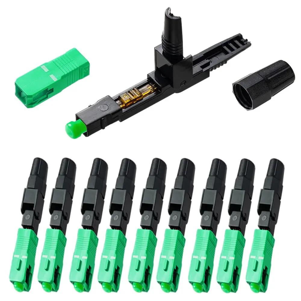 50 Pcs SC Fiber Optical Fast Cold Connector Single Mode Quick Assembly Adapter Plug for FTTH,CATV etc, (SC-APC)