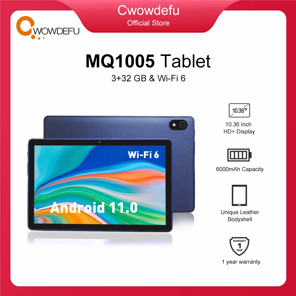 

CWOWDEFU Android 11 Tablets 10.4 Inch IPS 1332x800 Quad Core 3GB 32GB Wifi 5G 6000mAH Original PC Tablet with Leather Body 2024