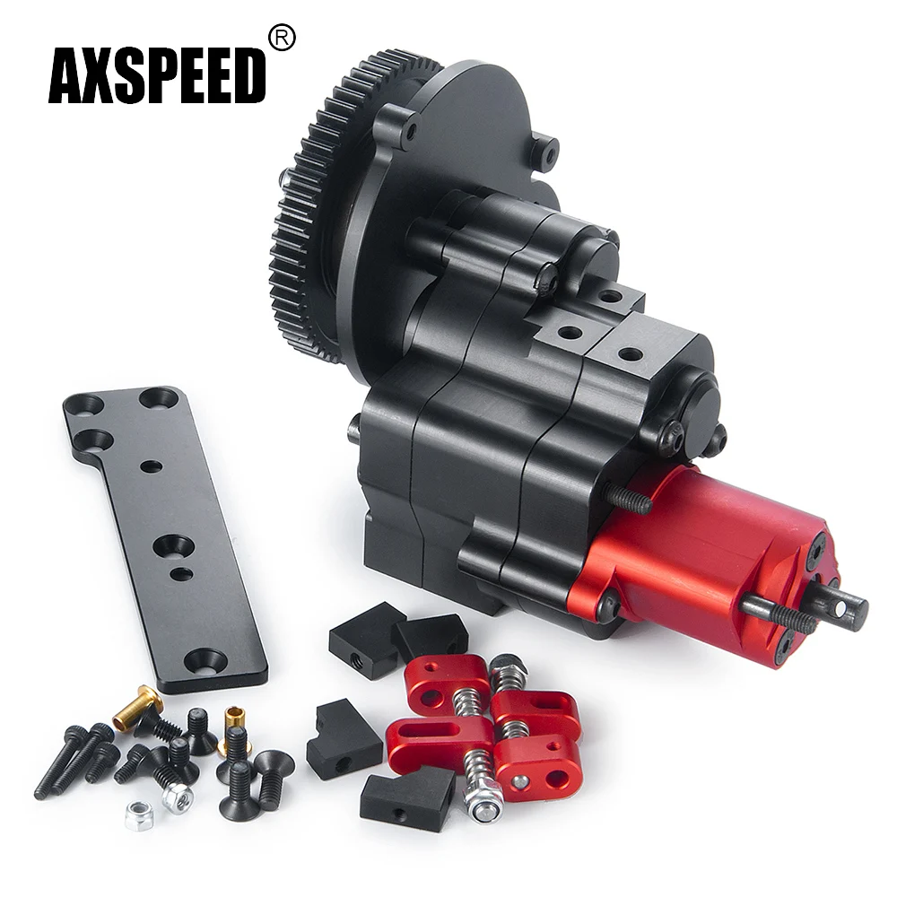 AXSPEED 메탈 2 단 변속기 트랜스퍼 케이스 컷오프 기어박스, 모터 기어 포함, Axial SCX10 1/10 RC 자동차