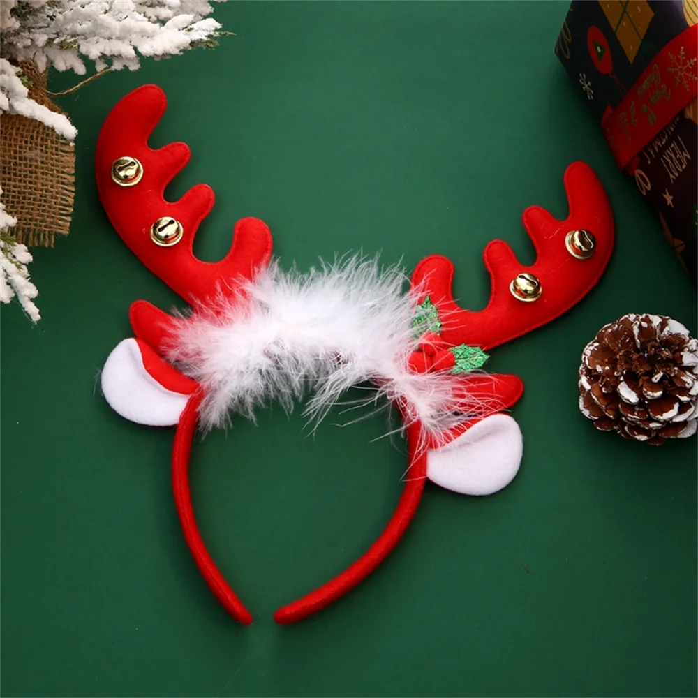New Years Christmas Hair Hoop Xmas Elk Horn Bell Sequin Headband Merry Christmas Decoration Party Festival Supplies Kid Gifts