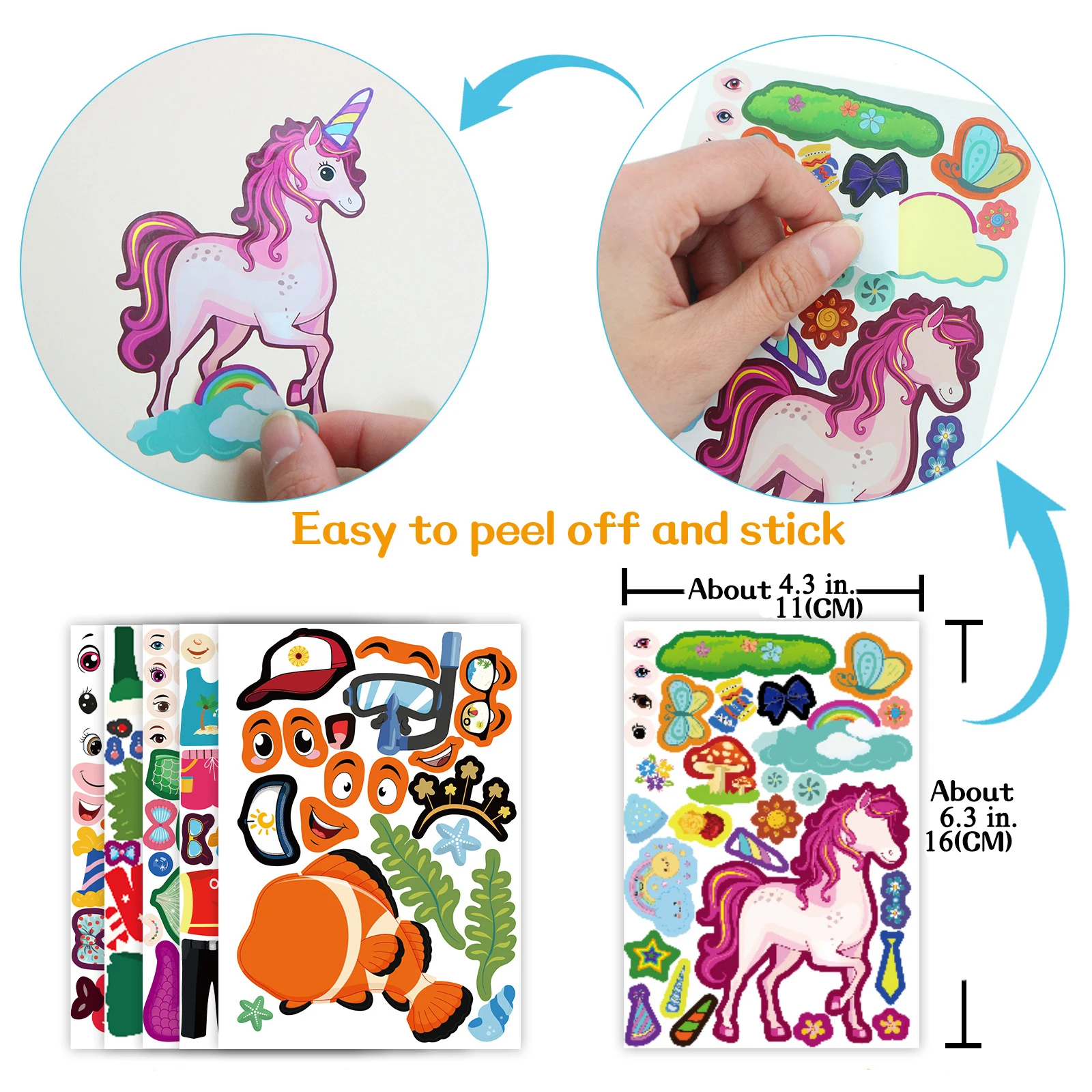 Kids Stickers Make A Face Puzzle Game Animal Decal DIY Craft Girl Boy Party Supplies School Reward Make Your Own Sticker cartoon stickers,decorative stickers,reward stickers