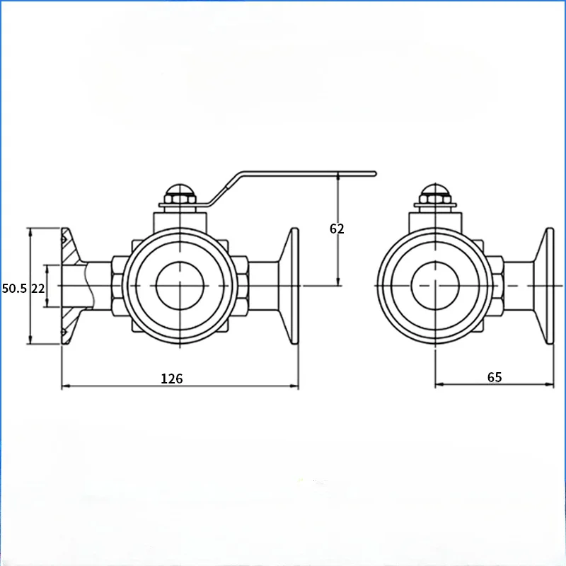 1"(25mm)OD50.5mm T-pattern Three Way Tri-clamp Ball Valve, Sanitary Manual T-type Ball Valve,SS304