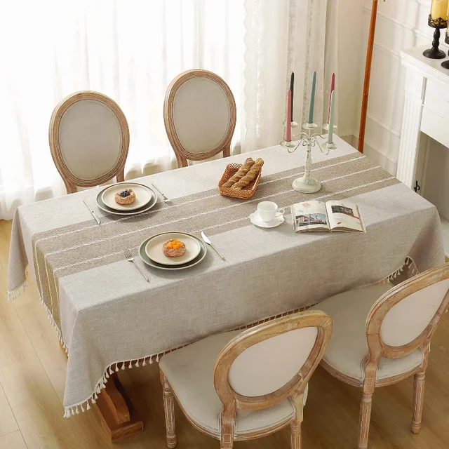 Battilo Linen Tablecloth Rectangular Tables Cloth With Tassel Waterproof Coffee Desks Cover for Dining Table Wedding Decor 2