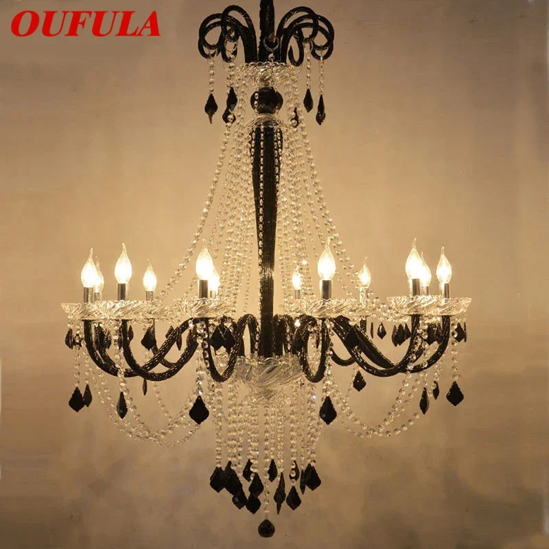 

Европейская лампа OUFULA, черная свеча, лампа для гостиной, ресторана, виллы, лестницы, дуплексная Строительная люстра