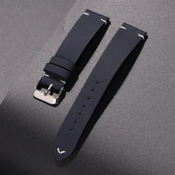 Elegant Calfskin Leather Watchband with Quick Release Stitching - Genuine Leather Strap Accessory - 22mm (Dark Blue)