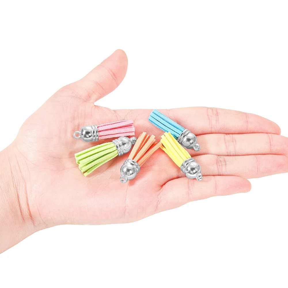 실버 스웨이드 인조 가죽 술, 키체인 핸드폰 스트랩, 쥬얼리 DIY 펜던트 공예 액세서리, 38mm, 10 개, 30 개, 60 개