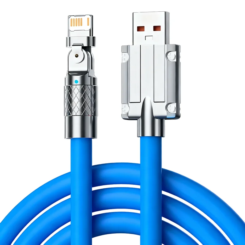 180 Degree Rotation USB Fast Charge Cable For iPhone X XR XS 11 12 13 14 Pro Max 8 Plus Phone Gaming Quick Charging Elbow Cables