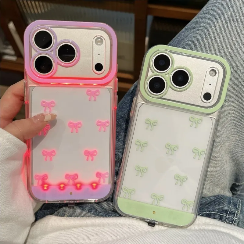 Luminous Flashing Bowknot Phone Case - Shockproof and Color-Changing