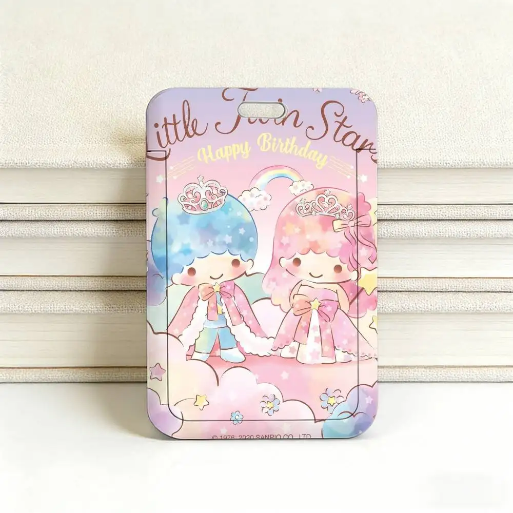 L-Little Twin Stars 플라스틱 ID 카드 커버가 있는 부드러운 목걸이용 끈, 가벼운 직원용 업무용 패스 홀더, 내구성이 뛰어난 배지 케이스.