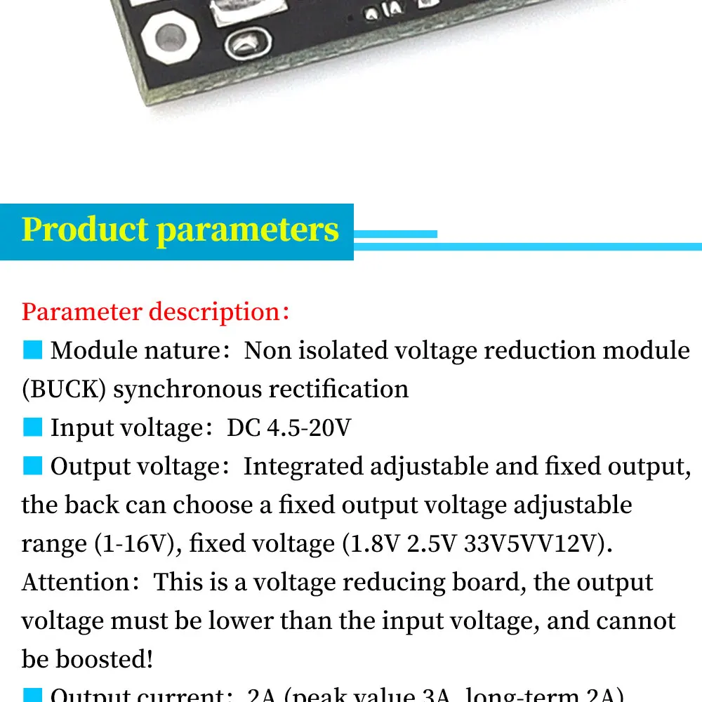 Mini-DC-DC-Abwärtswandler mit Eingangsspannungsbereich 4,5V-20V und Ausgangsspannungsbereich 1-16V/12V/9V/5V/3,3V 2A Netzteil – Detail 2