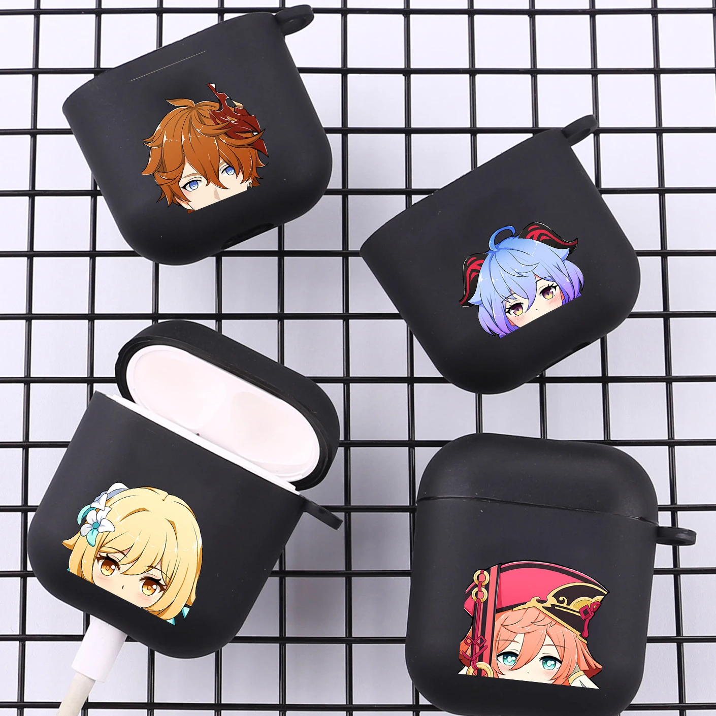 

Genshin Impact Xiao Air Head Case for Apple Airpods 1 2 3 Pro 2 Bluetooth Headset Cases for Air Pods Earphone Box Black Cover