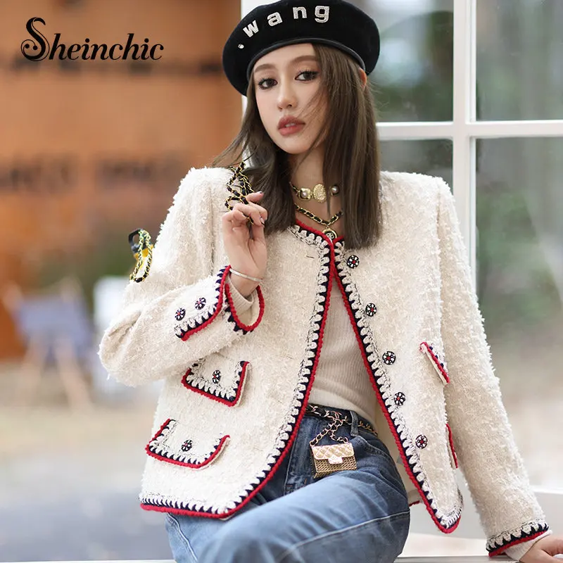 

Luxury Designers Winter Clothes Women 2023 Brand Vintage Patchwork Tweed Jacket White Wool Coat Mujer Korean Fashion Streetwear
