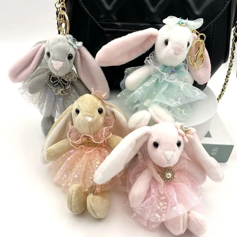 

new Cute lace skirt rabbit plush toy keychain pendant colorful pretty bunny soft doll Bag sweet decorate couple birthday gift