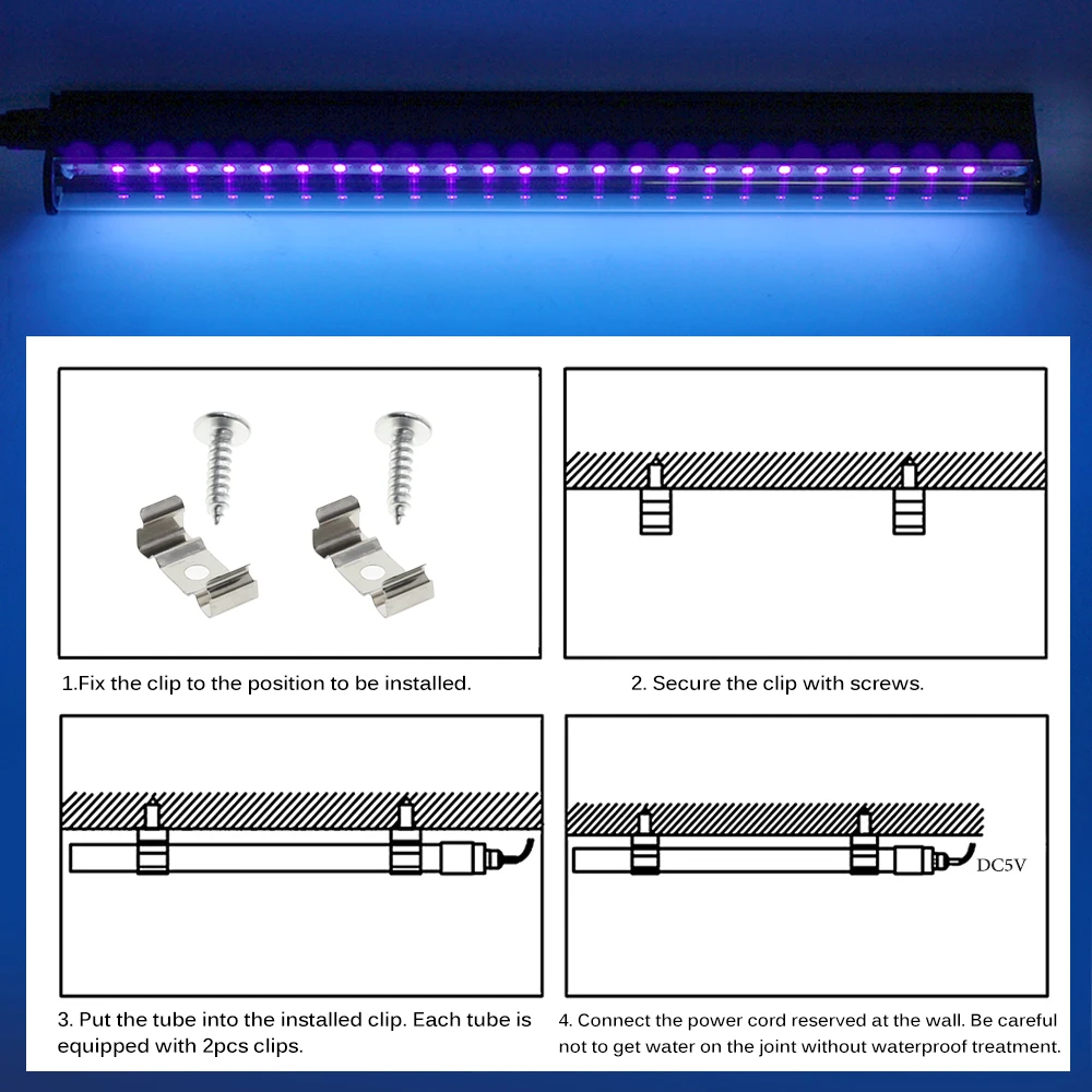 UV LED Strip Light uv led strip light 5V UV LED Tube Light USB Plug with Switch 395NM UV Lamp for Body Painting/Pet Cleaning/Banknote Inspection