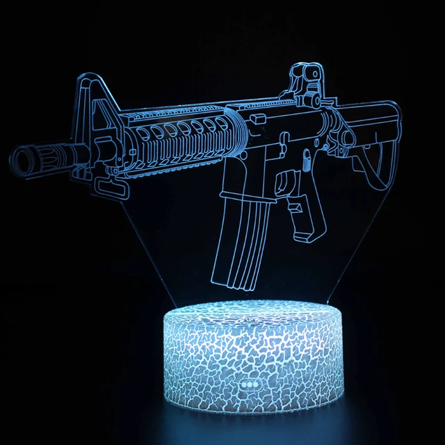 3d lâmpada jogo configuração rifle arma padrões led night light gamer  decoração candeeiro de mesa cs game room decoração meninos meninas presente