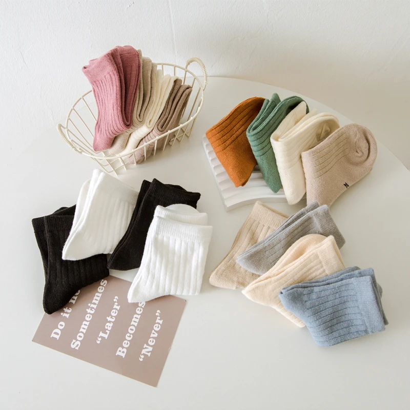 Children Socks 4 Pairs/Lot for Girls Boys Cotton Spring Autumn Winter Kids Baby Mid Tube Socks Keep Warm Floor