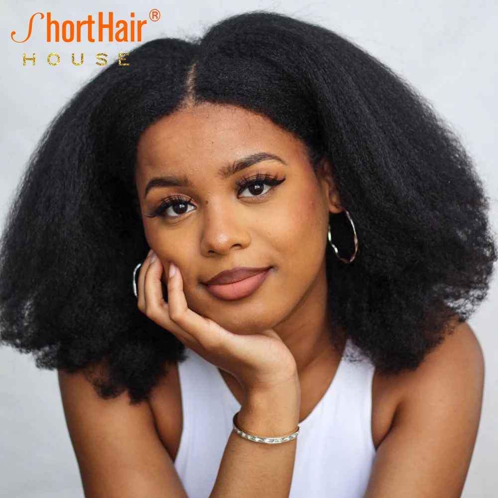 Afro Wigs Transparent Lace Frontal Human Hair Wigs For Women 4x4 Lace Closure Short Bob Mongolian Afro Kinky Curl human hair wig lace front wigs