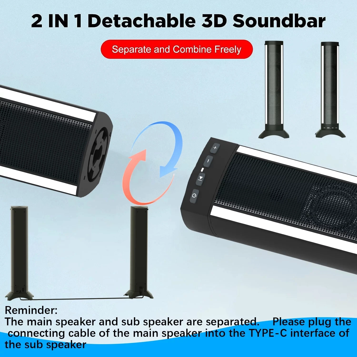 PERKEO 25in Sound bars for TV Home Theater Built-in Dual Subwoofers and 4 Speakers 3D Stereo Surround Bluetooth Speaker System soundbar speakers tv speakers