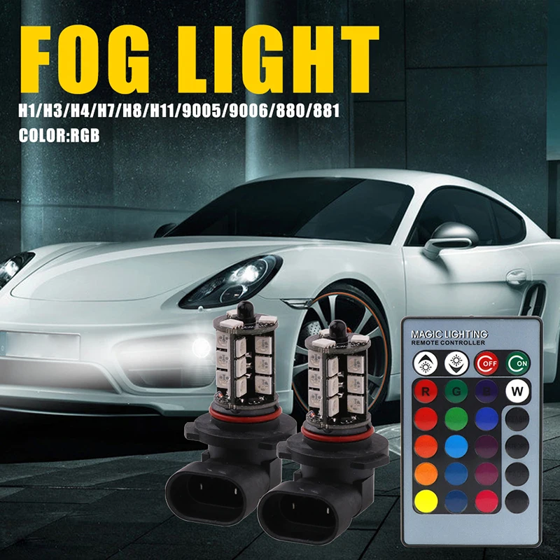 2개 H4 rgb H7 LED 안개등 H8 H11 led 전구 5050SMD 9005 hb3 led hb4 9006 H27 RGB 다채로운 H1 전구 자동차 전면 안개등 리모컨