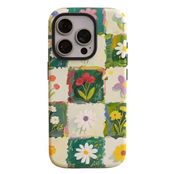 INS Grid Pattern Flower Shockproof Phone Case with 2 - in - 1 Film Shell for Xiaomi 14 Pro (Hua006)