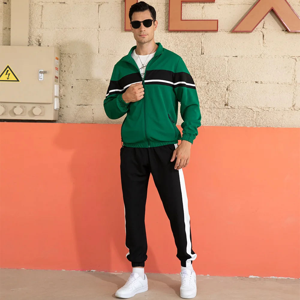 Herren 2-Teiliges Hoodie-Jogginghosen-Set Herbst Winter Farbblock Sport Casual Langarm Polyesterfaser Kapuzenjacke Hose – Detail 9