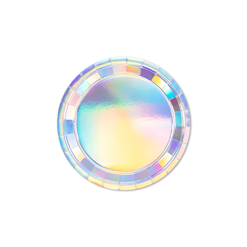 Iridescent Party Tableware Set - Elegant Disposable Plates, Cups, Napkins, and Tablecloth for Celebrations and Events