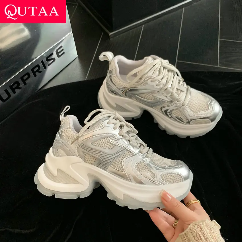 

QUTAA 2024 Fashion High Platforms Sneakers Lace Up Spring Summer Autumn Casual Shoes Woman Sport Shoes Sneakers Size 35-40