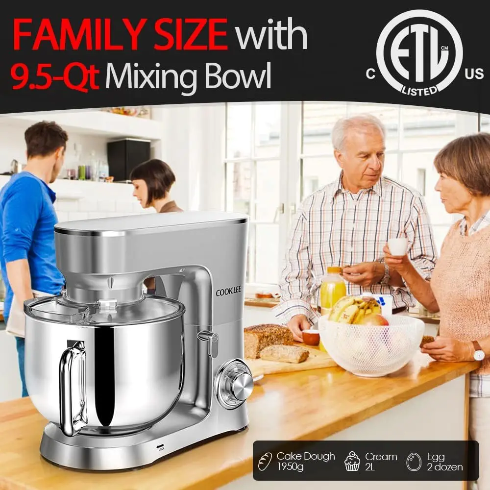 Stand Mixer, 9.5 Qt. 660W 10-Speed Electric Kitchen Mixer with Dishwasher-Safe Dough Hooks, Flat Beaters, Wire Whip & Pouring Sh 5