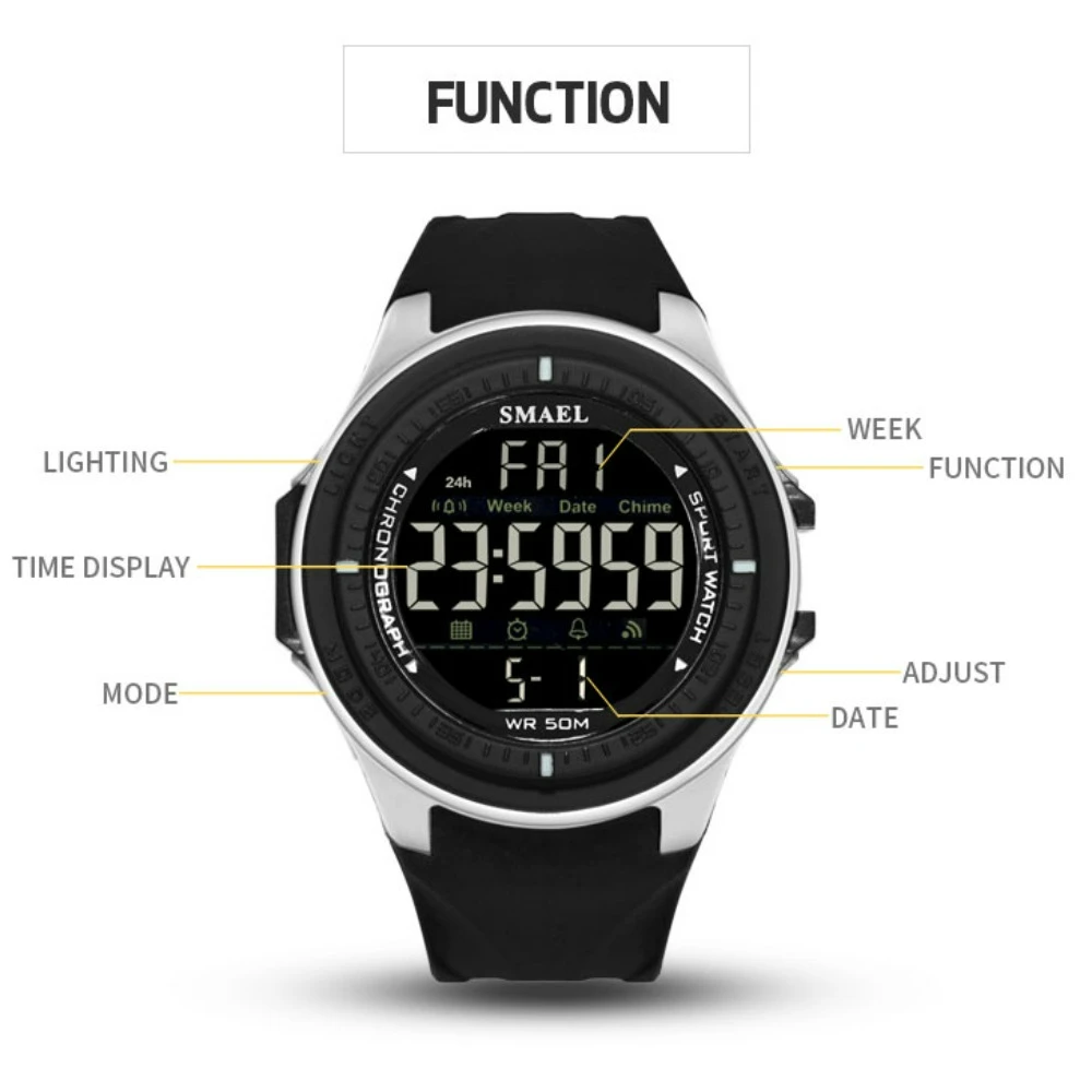 Trend Male and Female Students Digital Watch Multi-functional Men's Sport Waterproof Electronic Watch Relógio Digital Masculino