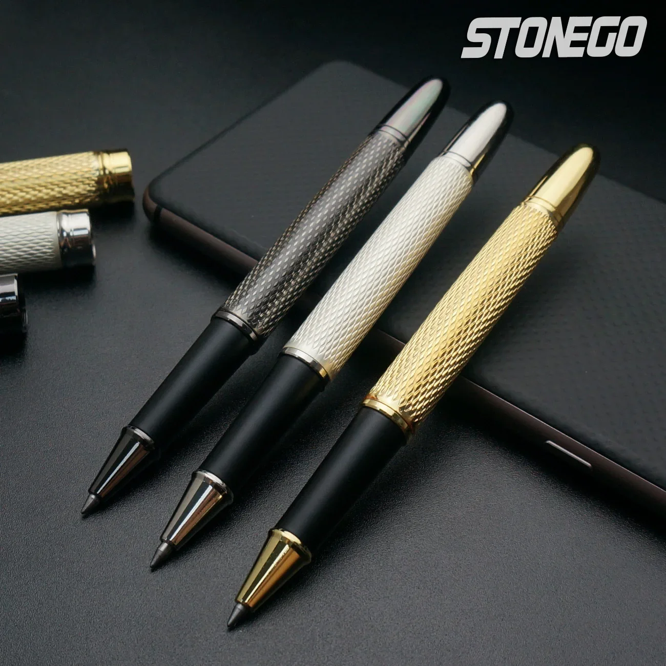 STONEGO Kappenloser Kugelschreiber, Simply Twist Rollerball, schwarze Gel-Tinte, mittlere Spitze, 1,0 mm, glattes Schreiben, Signaturstifte – Detail 12