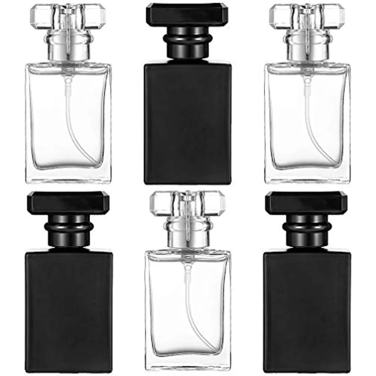 

6Pack 30ml/1oz Clear Black Perfume Bottle Empty Portable Square Empty Glass Perfume Sample Atomizer Bottle with Spray Applicator