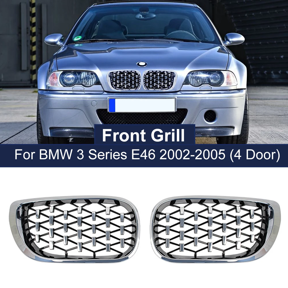 Car Front Bumper Diamond Kidney Grill Grilles For BMW E46 4 Door 4D 3