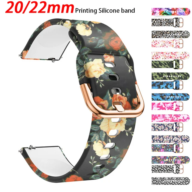 20mm/22mm Strap For Samsung Galaxy Watch 4/5/5 Pro/Classic 46mm/Active 2 Printing Silicone Bracelet For Amazfit GTR/GTS 4 Band