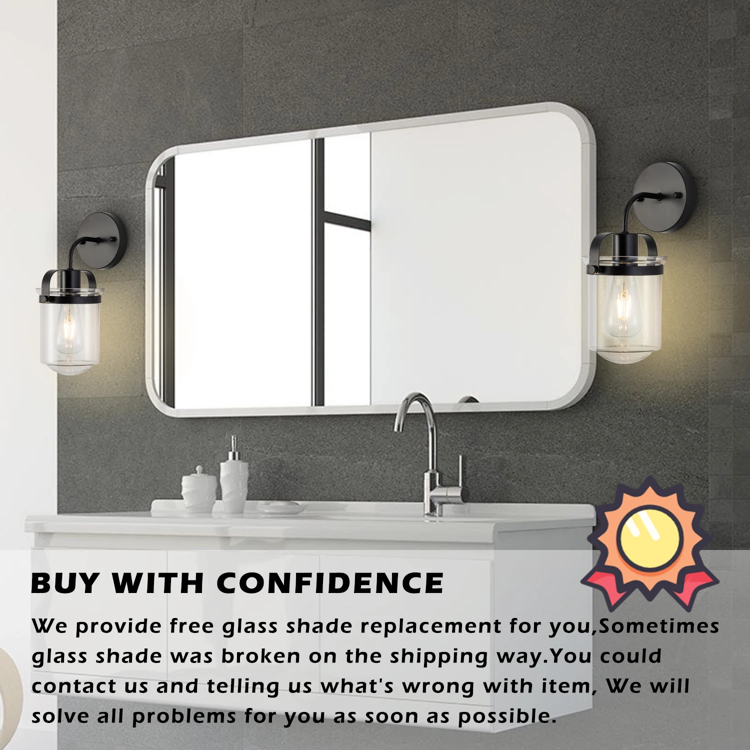 1-Light ll Lamp with Clear Glass Shade，Modern ll Sconce， Industrial Indoor Light Fixture for Bathroom Living Room Bedroom