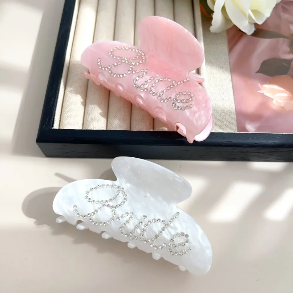Elegante glänzende Strass Braut Brief große Acetat Haar Klaue Clips für Frauen weiß rosa Haar Styling Zubehör Hochzeitsgeschenk