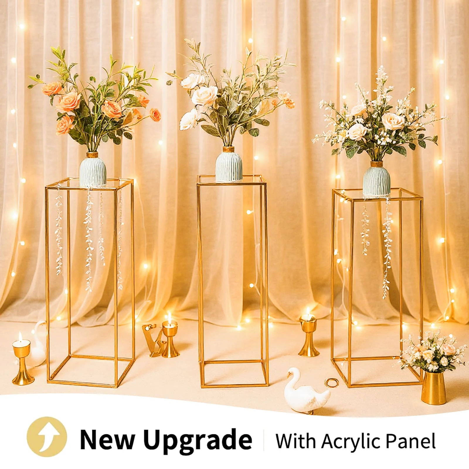 4 Stück Metall-Blumenständer, 40 cm/60 cm/80 cm, goldener Blumenständer für Blumenarrangements, geometrischer Vasenständer für Party-Events – Detail 7