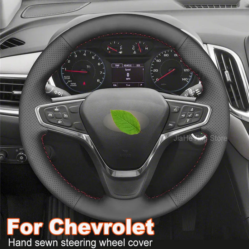 

Hand-stitched Black Leather Suede Car Steering Wheel Cover Wrap For Chevrolet Malibu Equinox 2018 2019-2021 Auto Accessories