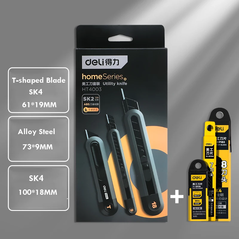 

3PCS Deli Pocket Utility Knife Unboxing Paper Cutter Cute Knife18MM/9MM Blades Retractable Couteau سكين Office Stationery Tool