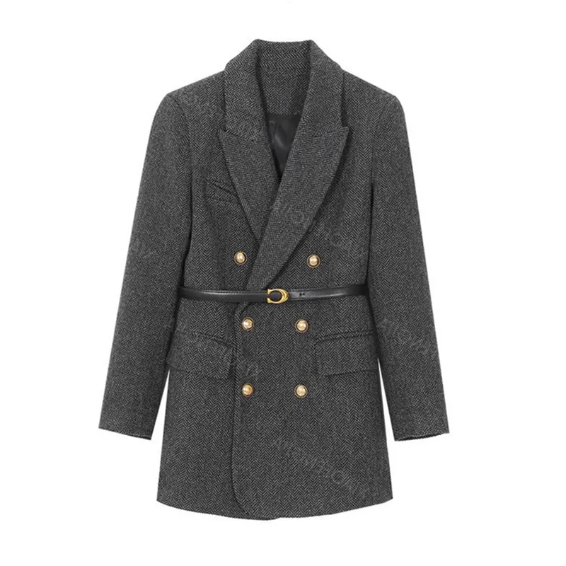 Comes With Belt A Vintage Wool Jacket For Women Autumn And Winter 2024 New Popular Seasonal Green Temperament Top Female Blazer 2