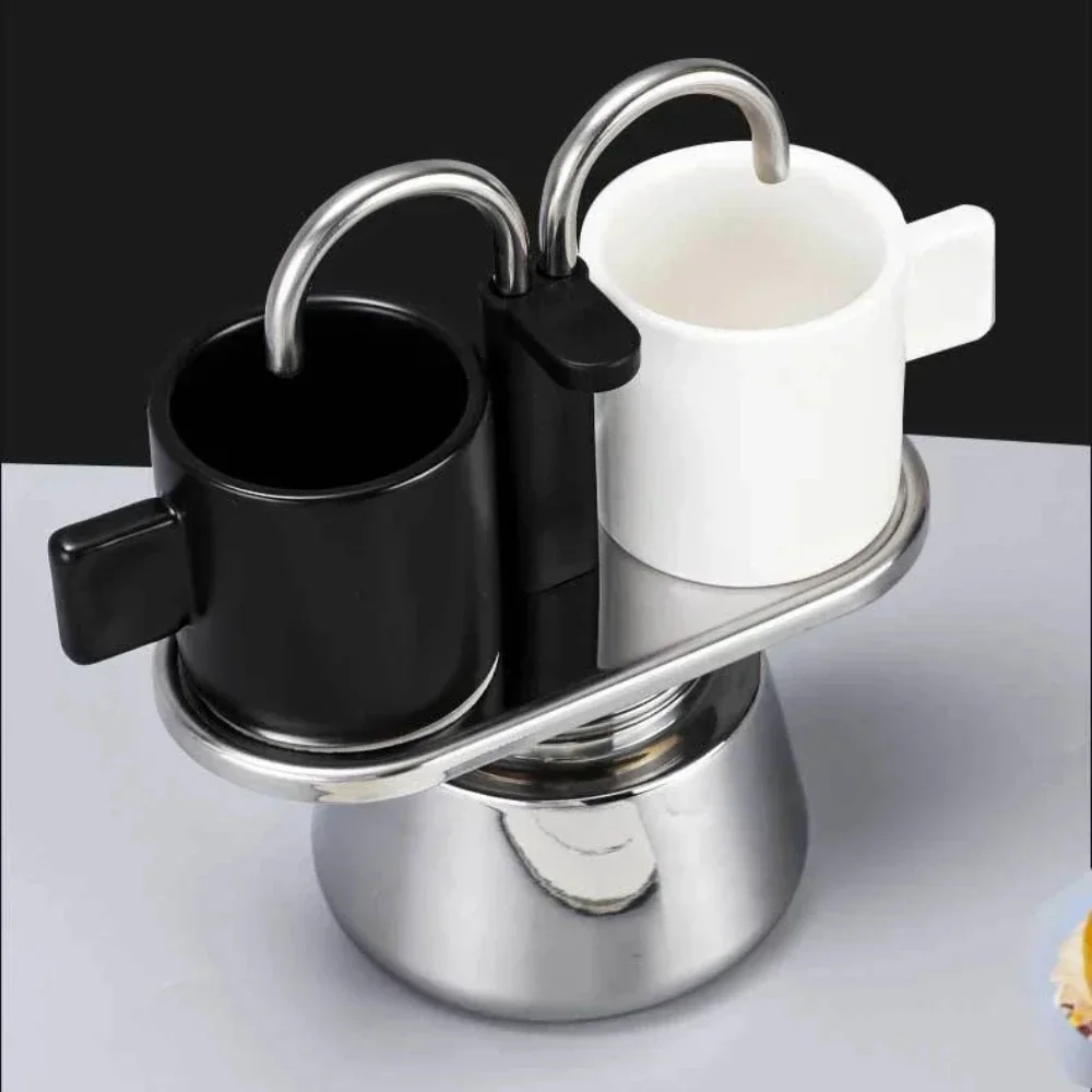 Mini 100ml Moka Pot Double Tube Coffee Pot Stainless Steel Italian Coffee Maker Espresso Utensils Kettle Electric Stove Heating 2