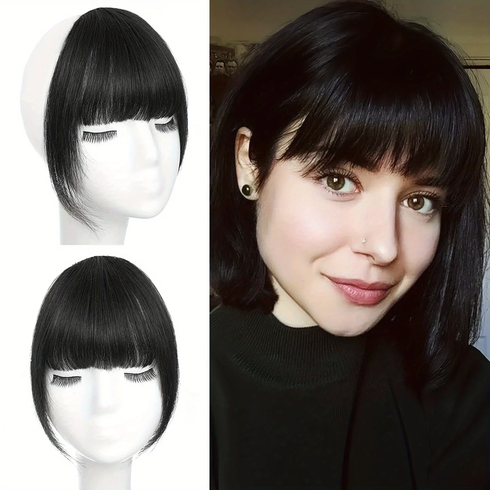 Clip-In Human Hair French Bangs & Temples Hairpieces human hair bangs